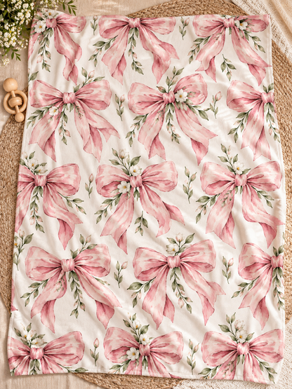 Pink Floral Bow Baby Swaddle Blanket