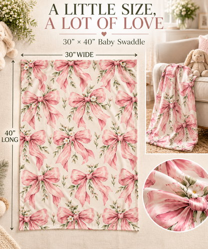 Pink Floral Bow Baby Swaddle Blanket