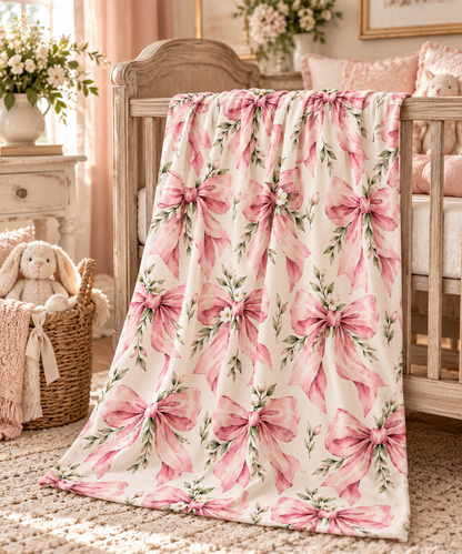 Pink Floral Bow Baby Swaddle Blanket
