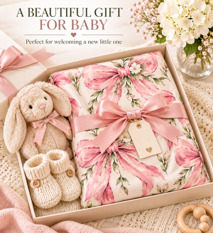 Pink Floral Bow Baby Swaddle Blanket