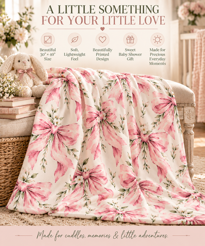 Pink Floral Bow Baby Swaddle Blanket