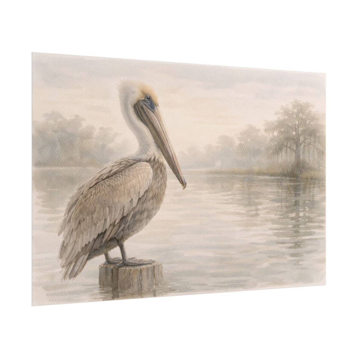 Pelican on Dock Watercolor Art Coastal Watercolor