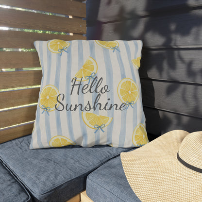 Hello Sunshine lemon pattern Outdoor Pillow | striped citrus throw cushion