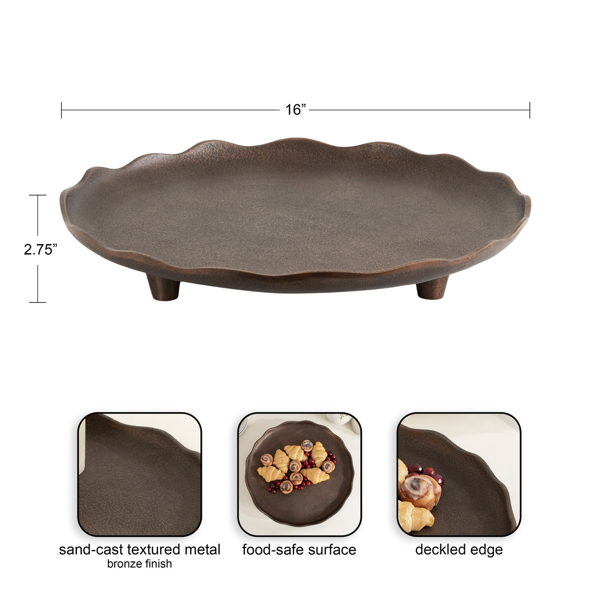 Alessia Decorative Footed Serving Tray | Antique Bronze
