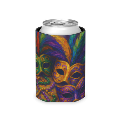 Mardi Gras Can Cooler, Colorful Mask Beverage Holder, Party Accessory, Festival Drink Sleeve, Fun Gift for Celebrations