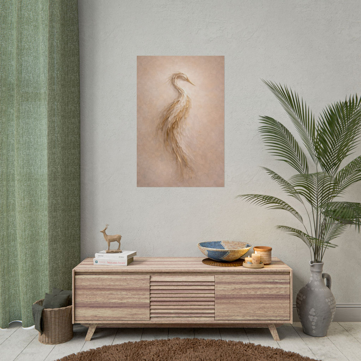 Heron Silhouette Poster – Neutral Coastal Wall Art Decor
