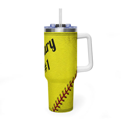 Personalized Softball Tumbler – 40 oz Name &amp; Number Travel Cup