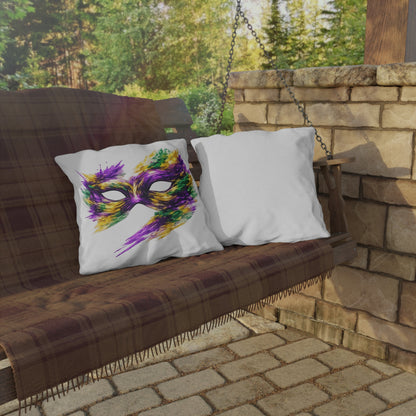 Mardi Gras Mask Outdoor Pillow - Purple Green Gold Decorative Pillow