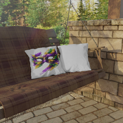 Mardi Gras Mask Outdoor Pillow - Purple Green Gold Decorative Pillow