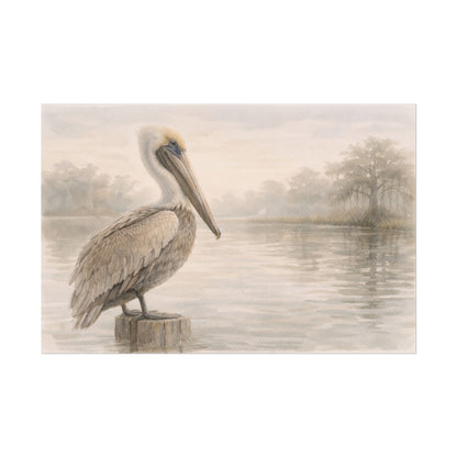 Pelican on Dock Watercolor Art Coastal Watercolor