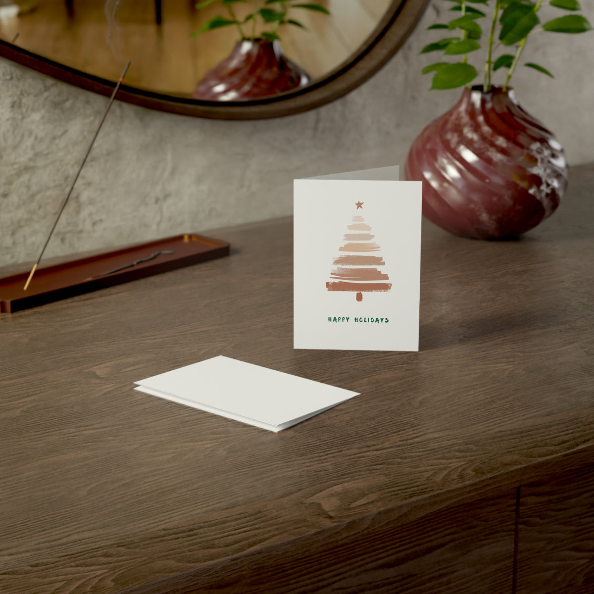 Minimal Brushstroke Christmas Tree Greeting Card — "Happy Holidays" (Multipack)