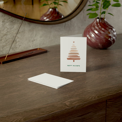 Minimal Brushstroke Christmas Tree Greeting Card — "Happy Holidays" (Multipack)