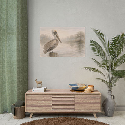Pelican on Dock Watercolor Art Coastal Watercolor