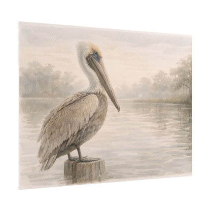 Pelican on Dock Watercolor Art Coastal Watercolor