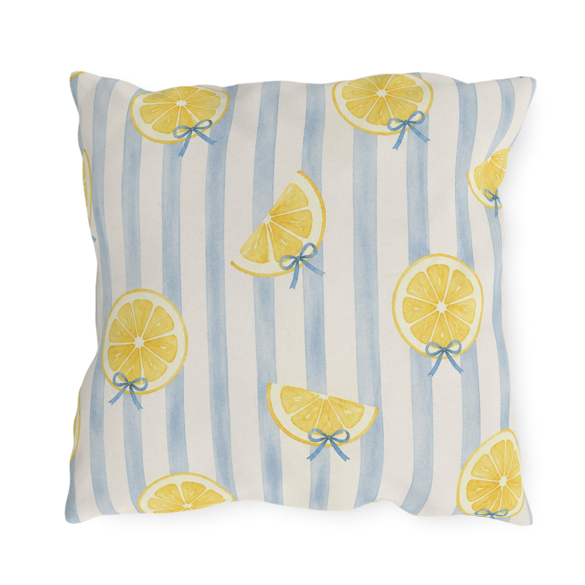 Hello Sunshine lemon pattern Outdoor Pillow | striped citrus throw cushion