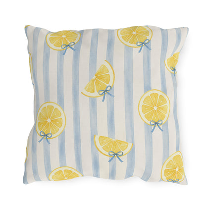 Hello Sunshine lemon pattern Outdoor Pillow | striped citrus throw cushion