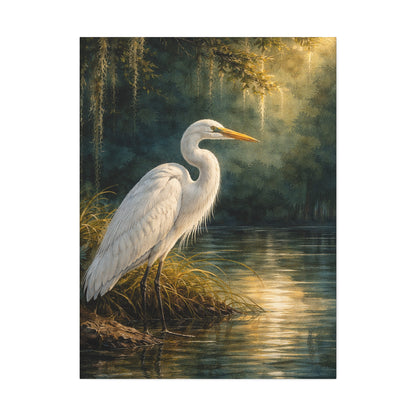 Southern Bayou Egret Canvas Wall Art