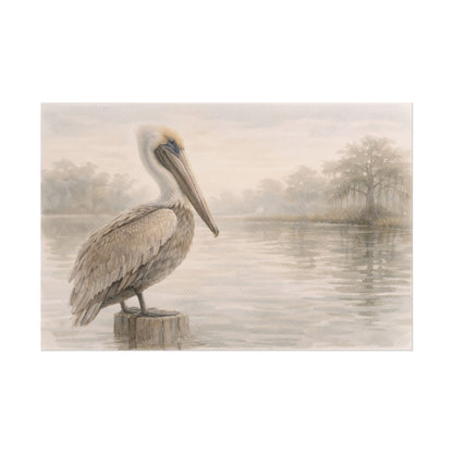 Pelican on Dock Watercolor Art Coastal Watercolor