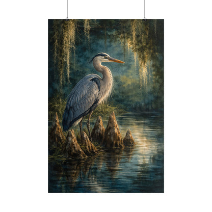 Heron in Cypress Swamp Poster