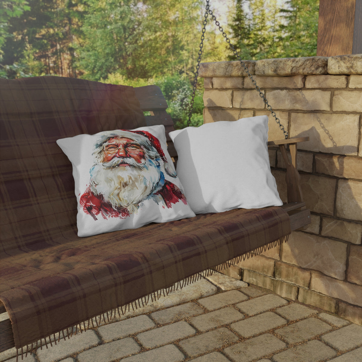 Santa Claus Holiday Outdoor Pillow — Festive Watercolor Santa Throw Cushion