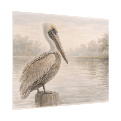 Pelican on Dock Watercolor Art Coastal Watercolor