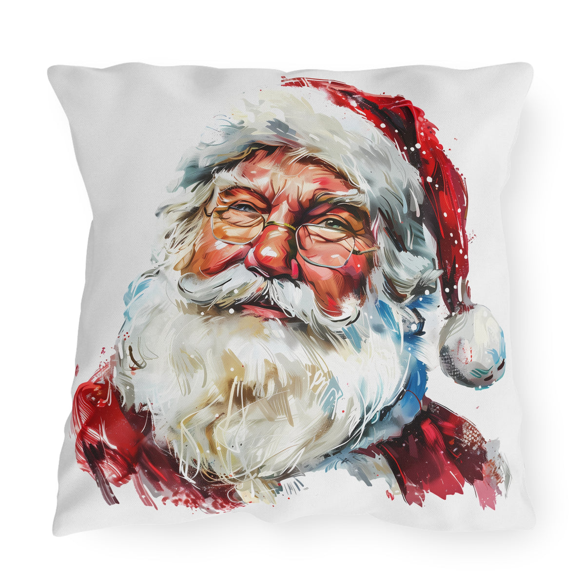 Santa Claus Holiday Outdoor Pillow — Festive Watercolor Santa Throw Cushion