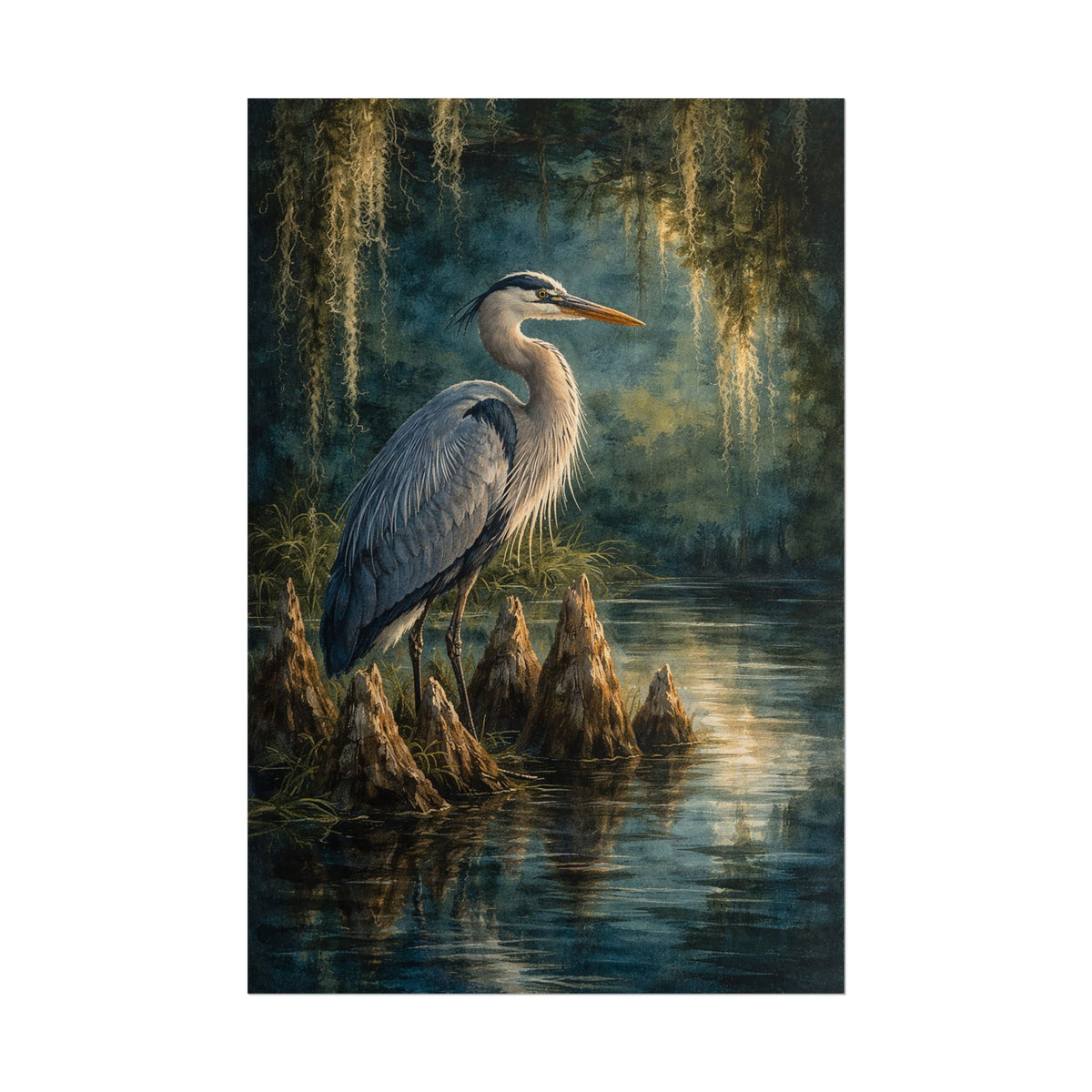 Heron in Cypress Swamp Poster