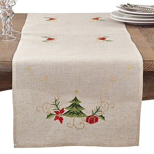 Embroidered Christmas Tree Table Runner | Holiday Table Decor
