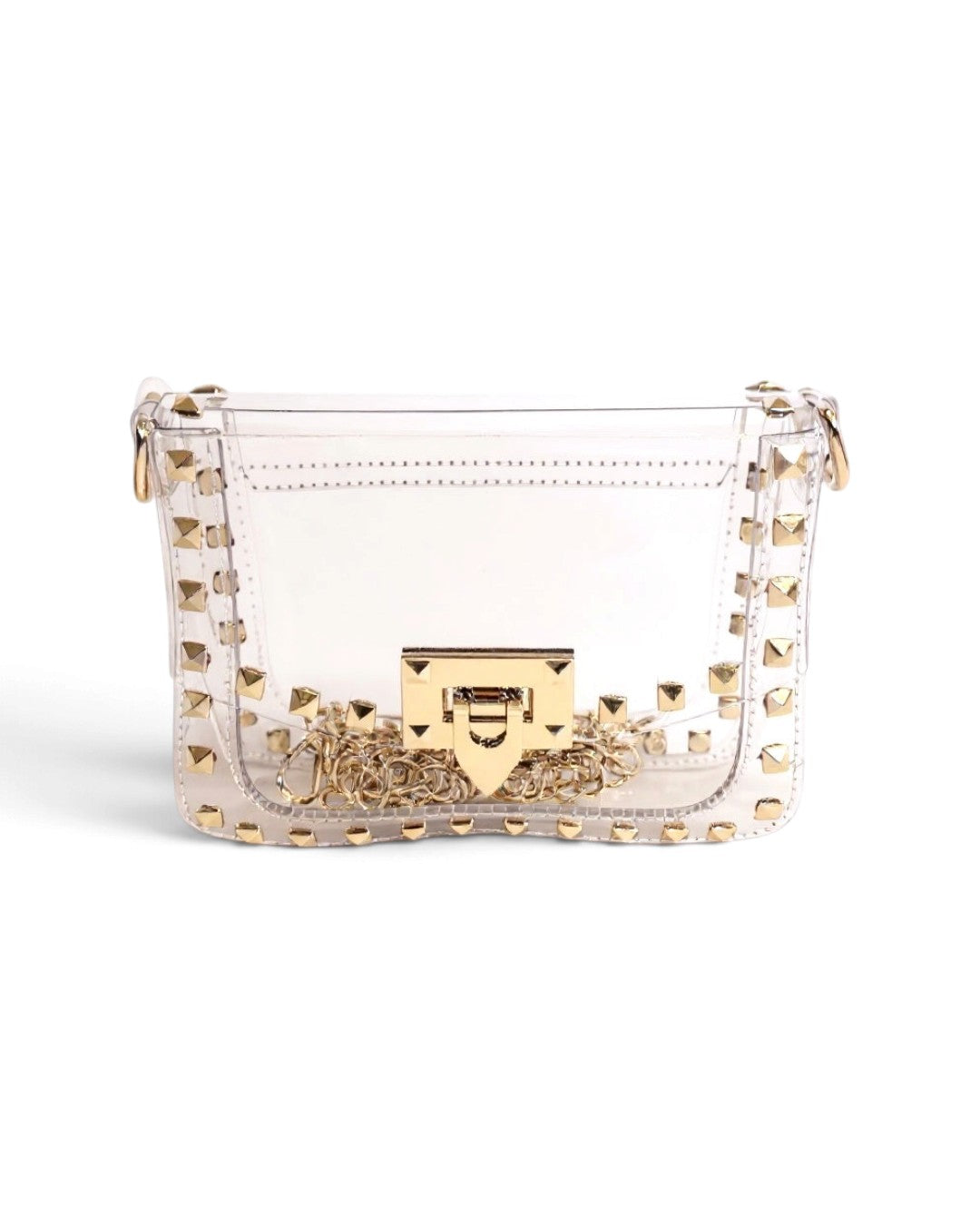 Stephanie Clear Stadium Crossbody Bag | Gold Studded