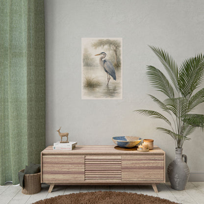 Great Blue Heron Watercolor Art – Coastal Bird Wall Décor