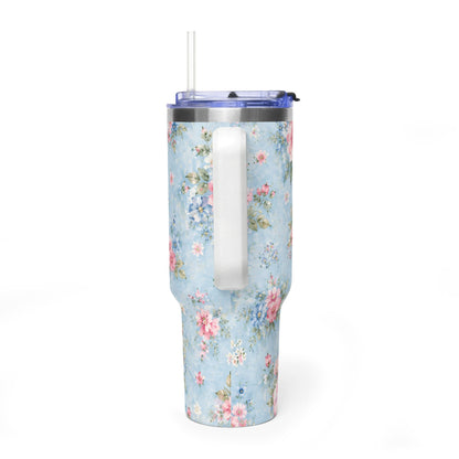 Vintage Blue Rose Tumbler – 40 oz Floral Travel Cup