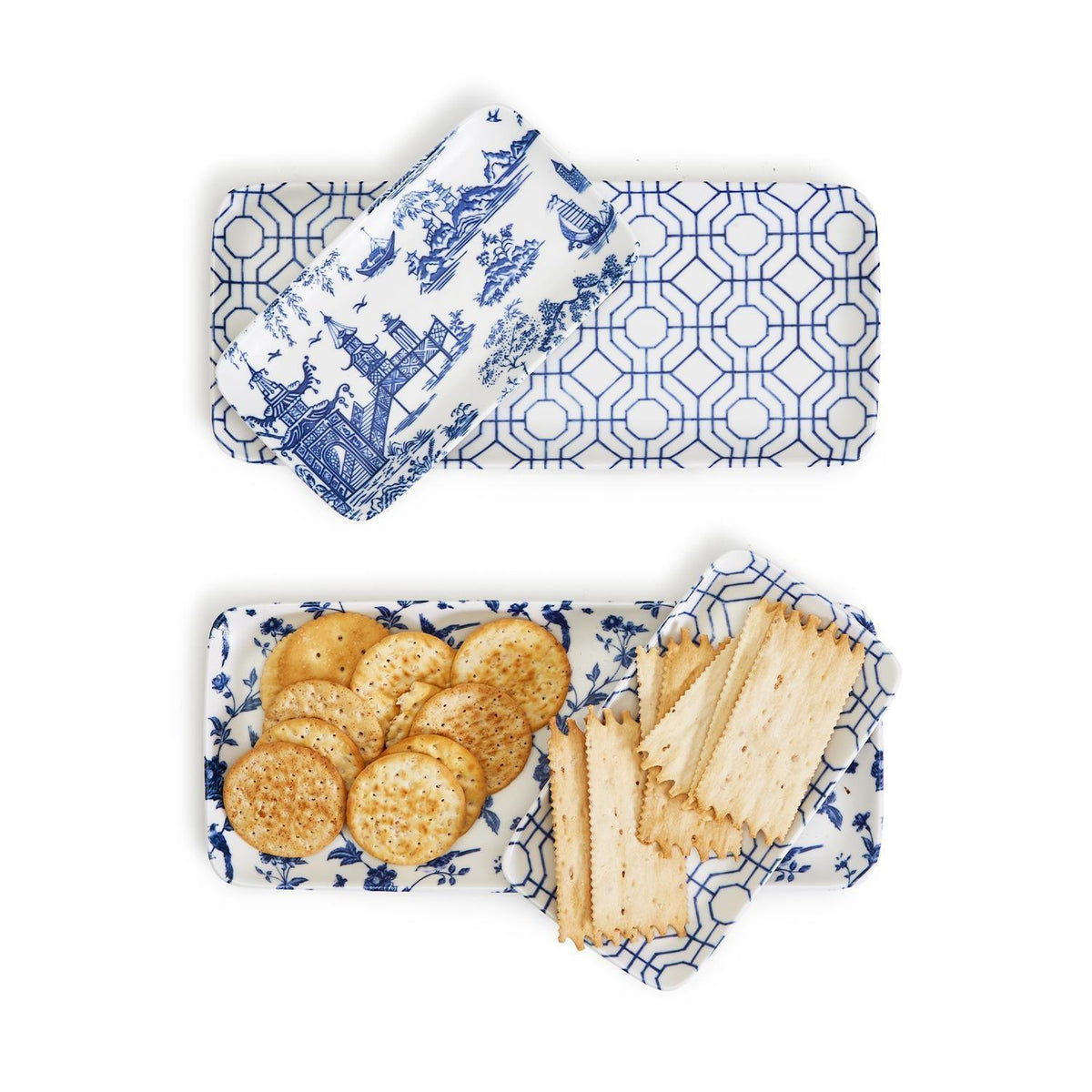 Blue &amp; White Chinoiserie Serving Tray Set | 4 Pieces