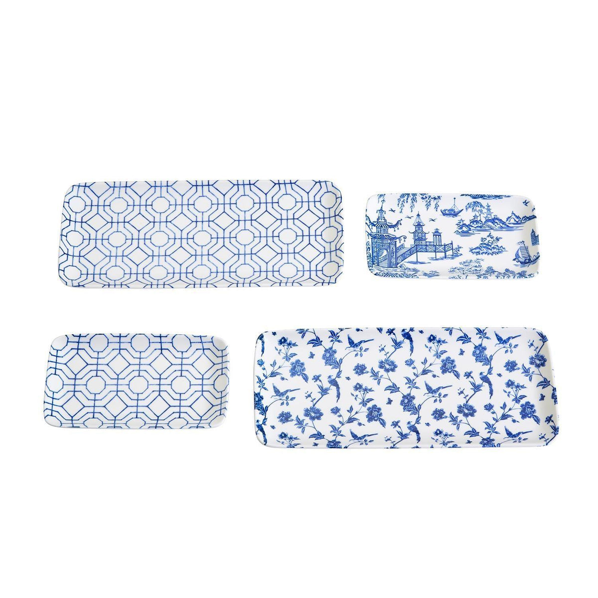 Blue &amp; White Chinoiserie Serving Tray Set | 4 Pieces