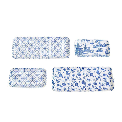 Blue &amp; White Chinoiserie Serving Tray Set | 4 Pieces