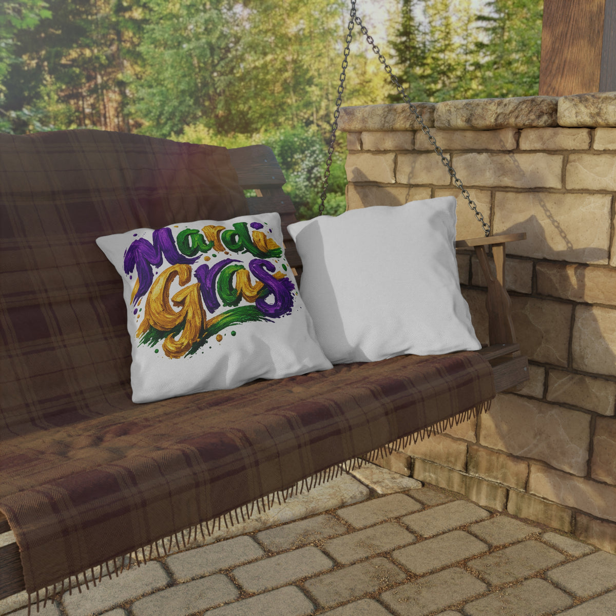 Mardi Gras Outdoor Pillow, Purple Green Gold Patio Decor, Louisiana Festive Cushion, Porch Party Decor