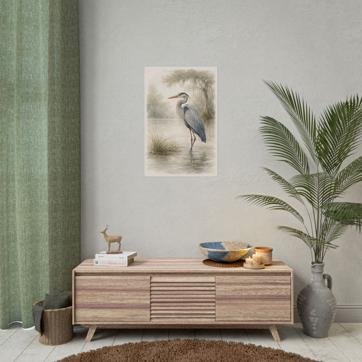 Great Blue Heron Watercolor Art – Coastal Bird Wall Décor