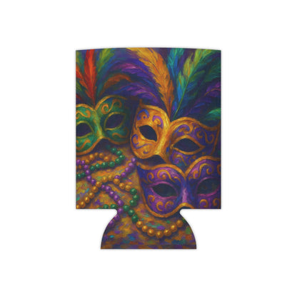 Mardi Gras Can Cooler, Colorful Mask Beverage Holder, Party Accessory, Festival Drink Sleeve, Fun Gift for Celebrations