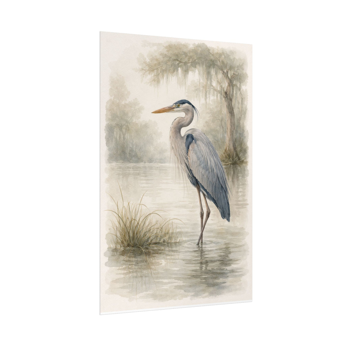 Great Blue Heron Watercolor Art – Coastal Bird Wall Décor