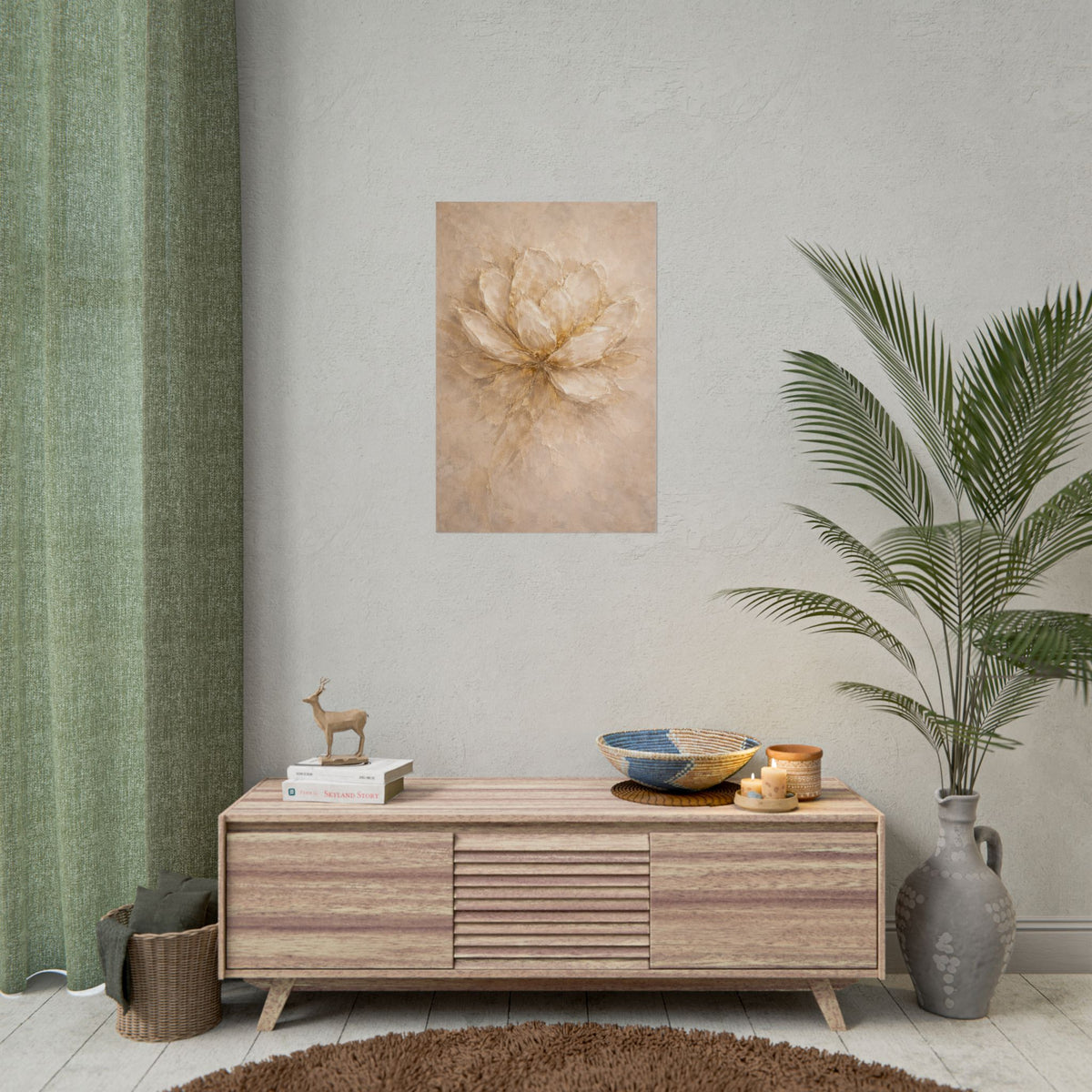 Neutral Gold Floral Poster Rolled Art Print for Living R Bedroom Decor