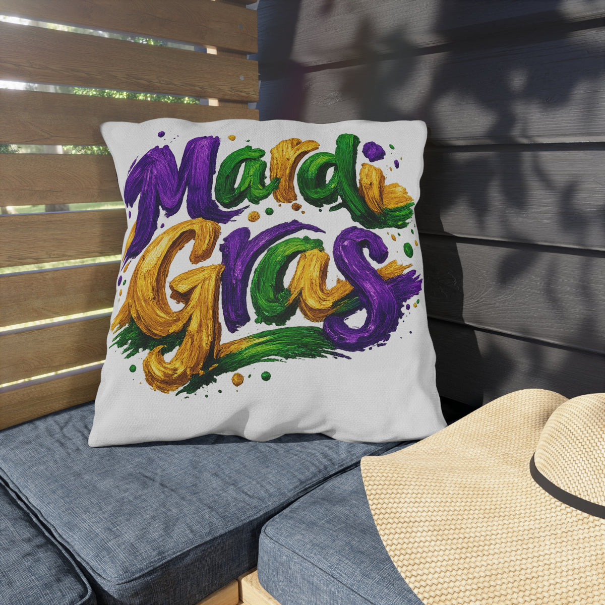 Mardi Gras Outdoor Pillow, Purple Green Gold Patio Decor, Louisiana Festive Cushion, Porch Party Decor