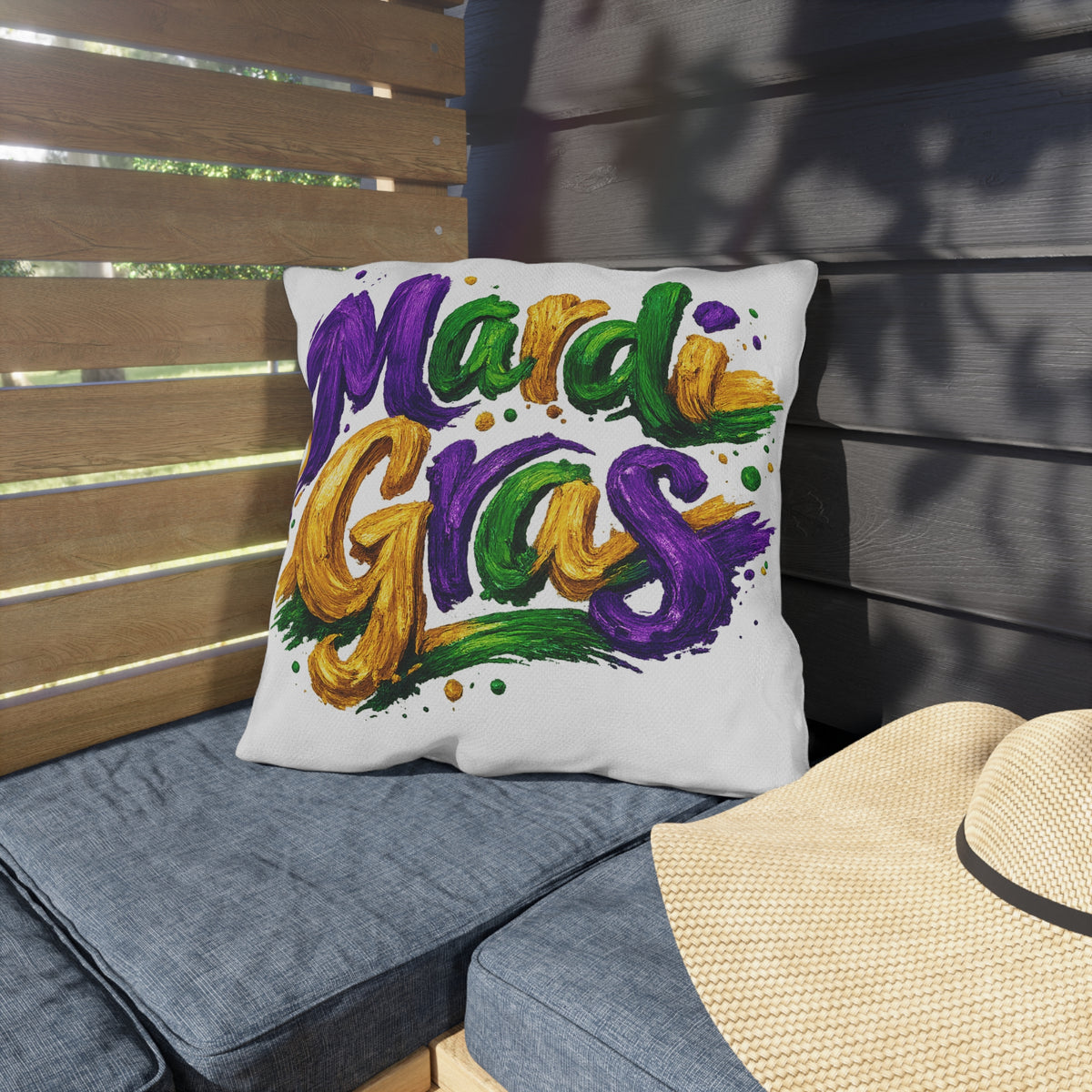 Mardi Gras Outdoor Pillow, Purple Green Gold Patio Decor, Louisiana Festive Cushion, Porch Party Decor