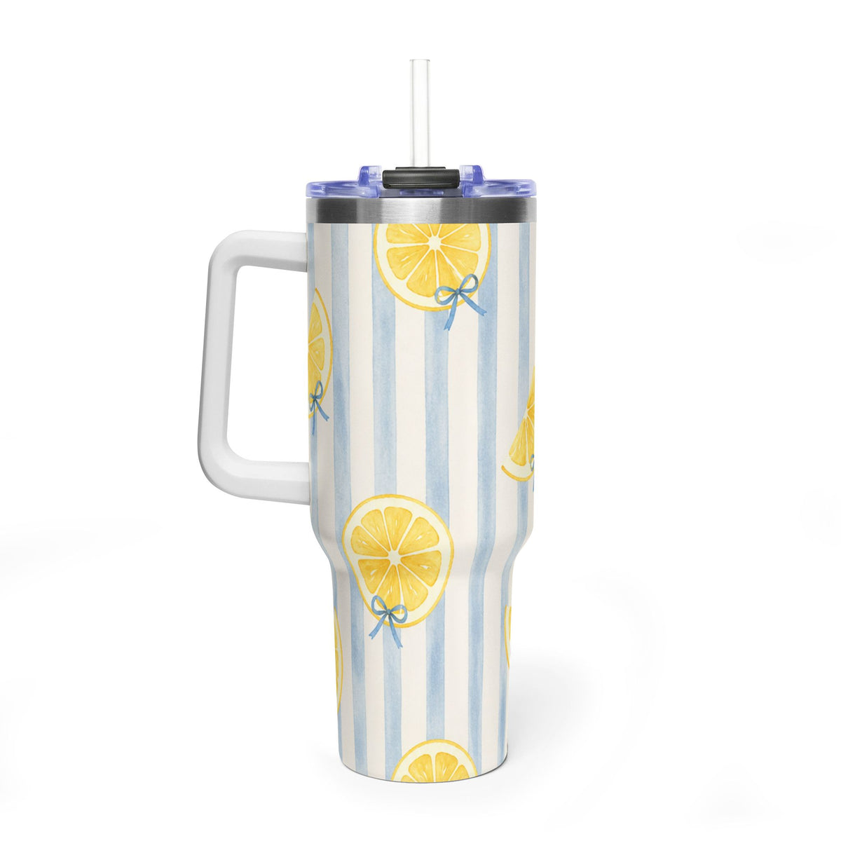 Lemon Tumbler – 40 oz Blue Stripe Insulated Travel Cup