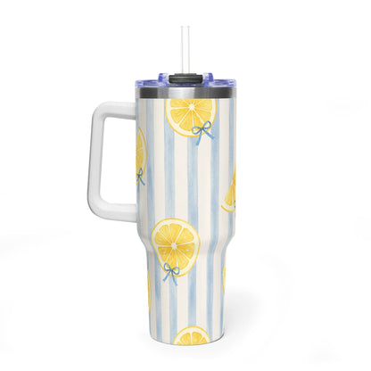 Lemon Tumbler – 40 oz Blue Stripe Insulated Travel Cup