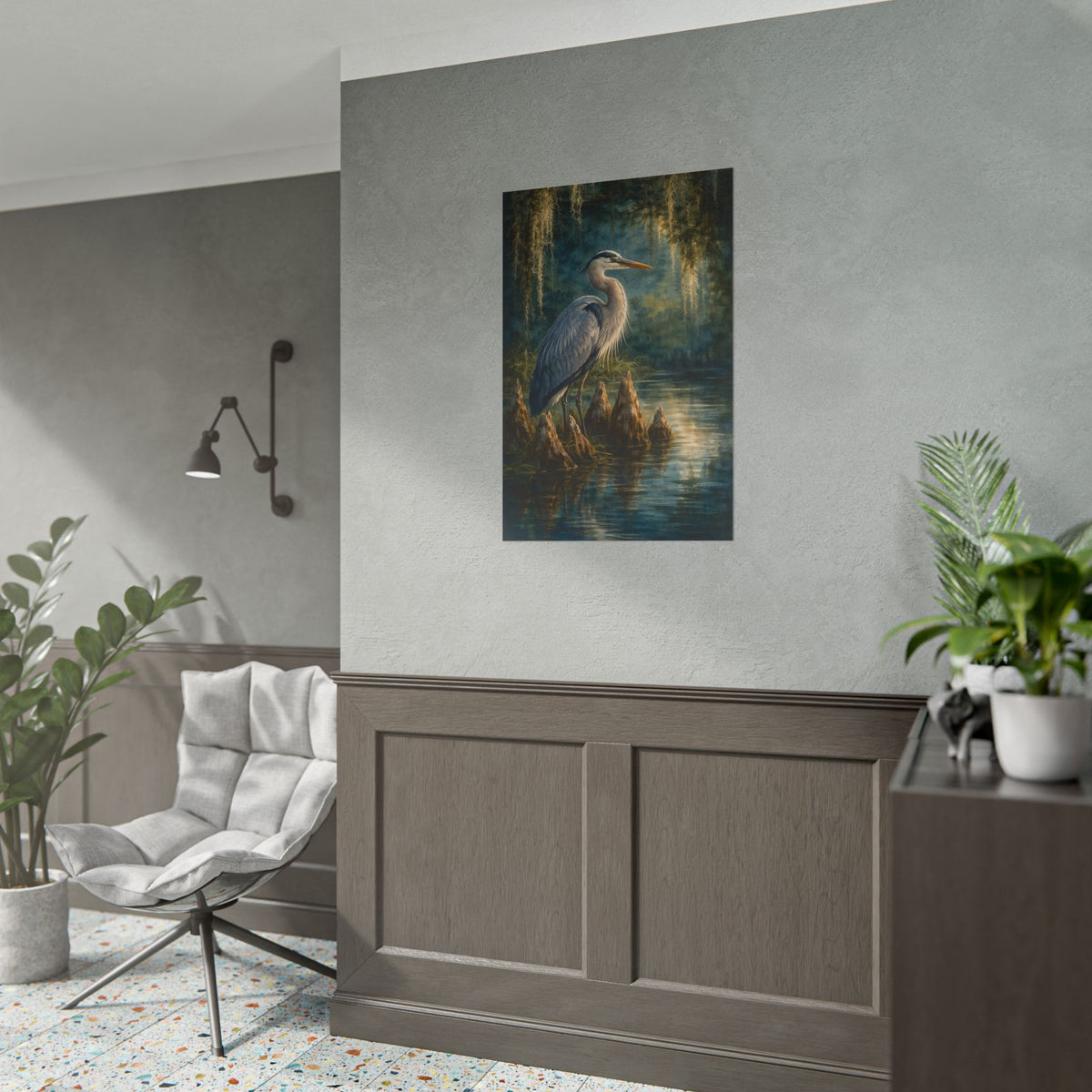 Heron in Cypress Swamp Poster
