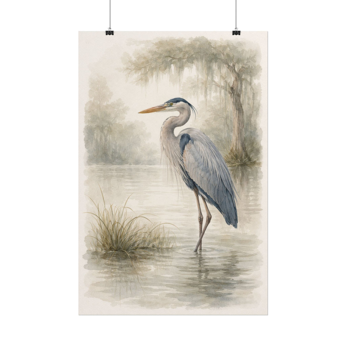 Great Blue Heron Watercolor Art – Coastal Bird Wall Décor