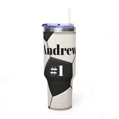 Personalized Soccer Tumbler – 40 oz Name &amp; Number Travel Cup