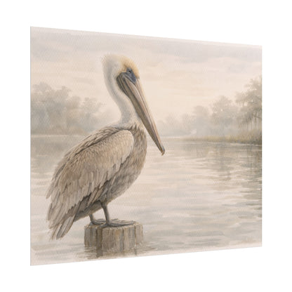 Pelican on Dock Watercolor Art Coastal Watercolor
