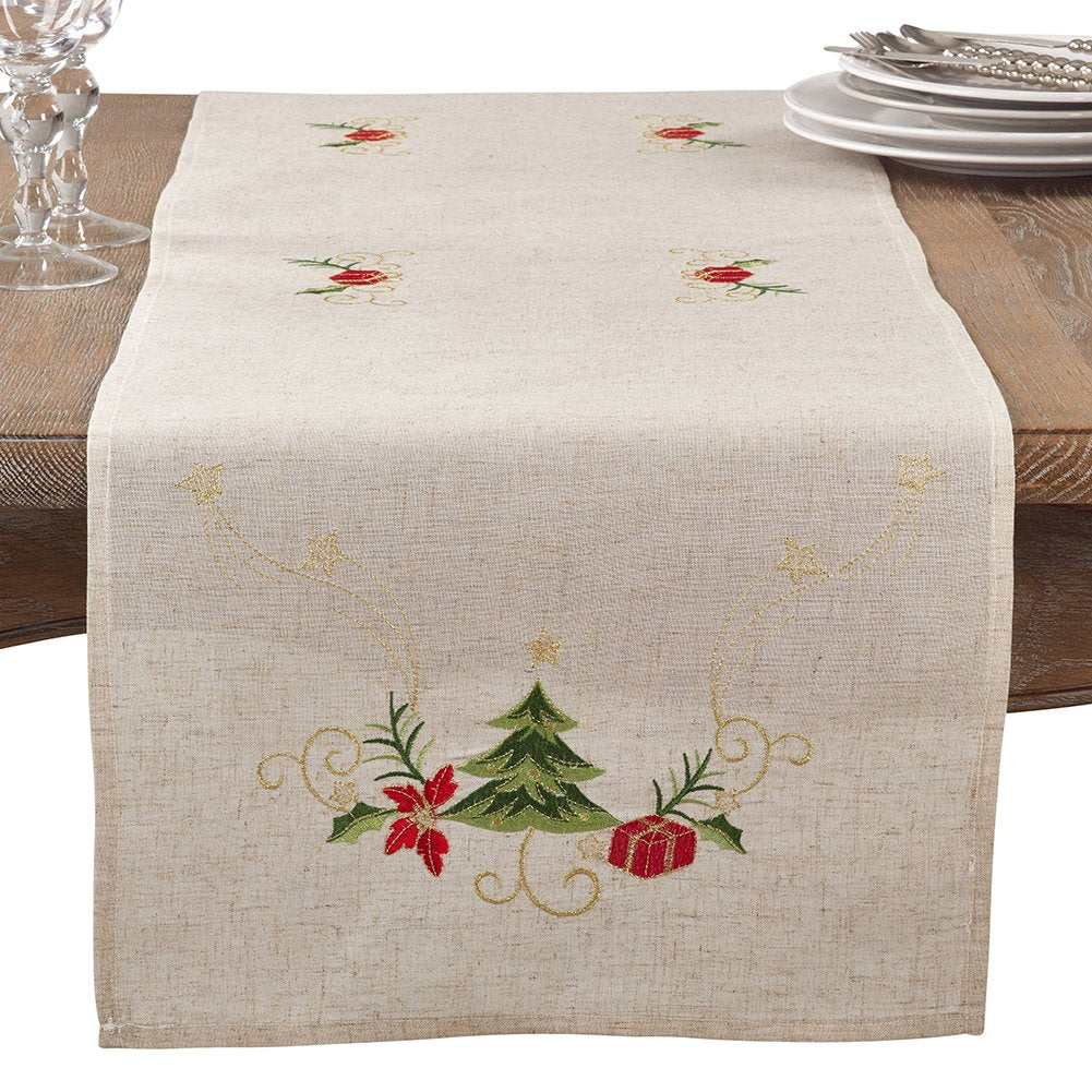 Embroidered Christmas Tree Table Runner | Holiday Table Decor