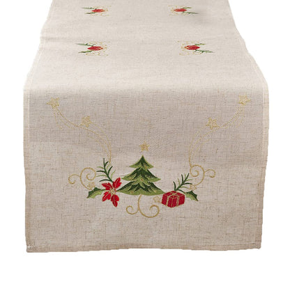 Embroidered Christmas Tree Table Runner | Holiday Table Decor