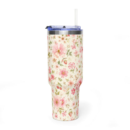 Pink Ditsy Floral Tumbler – 40 oz Floral Travel Cup
